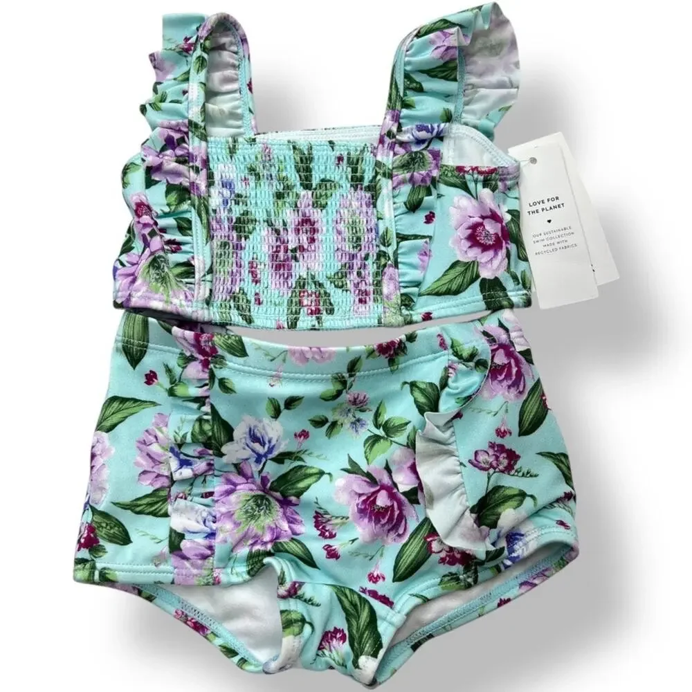 NWT Janie and Jack Toddler 2-piece Swimsuit Smocked Ruffled Toddler‎ 18-24mos